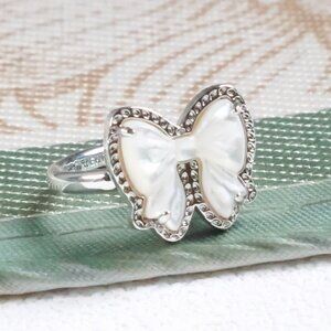New Kendra Scott Ivory Mother-of-Pearl Haley Bow Band Ring Silver #7